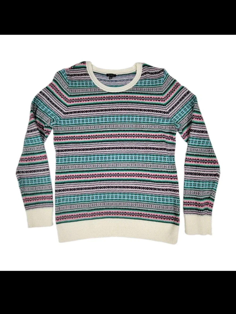 Talbots Fair Isle Lambswool Blend Crewneck Sweater Size Large EUC Layering Cozy